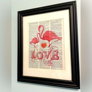 Flamingos on actual dictionary page - framed 12x15